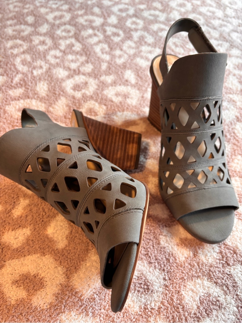 Vince Camuto Gray Laser-Cut Slingback Mules